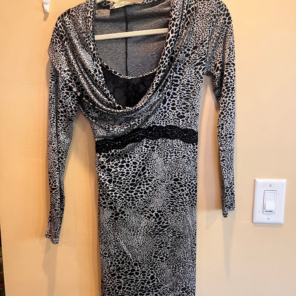 Elegant Black and Gray Leopard Print Dress lady lol